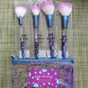 5 piece poparazzi glitter makeup brushes and cosmetic bag